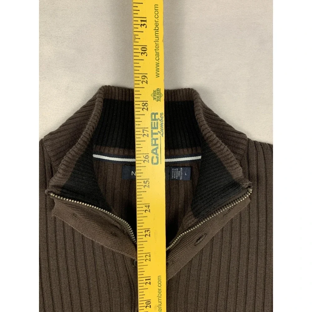 Nautica Sweater Mens‎ L Brown 1/4 Zip Rib Knit Cotton Pullover Casual
